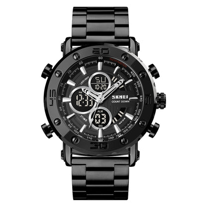 Skmei 1636 Dual Time Analog Digital Stainless Steel Band Men’s Watch Black