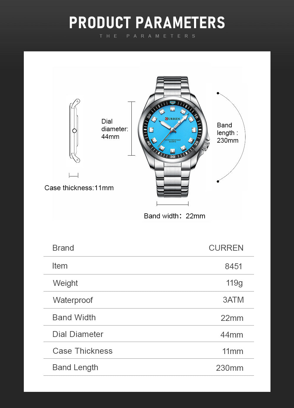 Curren 8451 Luxury Business Quartz Wrist Watch Stainless Steel Strap