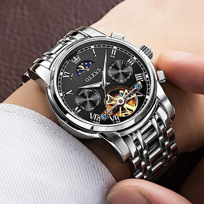 Olevs 6617 Mechanical Wrist Watch Chronograph Moon Phase & Stainless Steel Strap