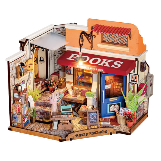 Robotime Corner Bookstore DIY 3D Miniature Dollhouse Kit