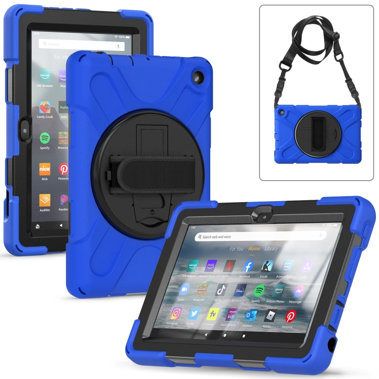 Shockproof Cover With Stand & Hand & Shoulder Strap for Amazon Fire 7 2022 Blue
