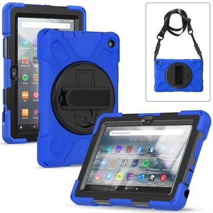 Shockproof Cover With Stand & Hand & Shoulder Strap for Amazon Fire 7 2022 Blue