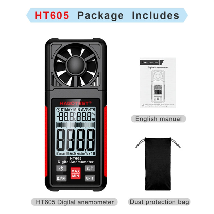 HABOTEST HT605 Portable Digital Display Handheld Wind Speed Tester