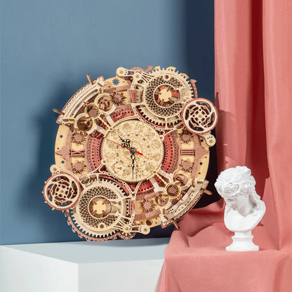 Zodiac Wall Clock Mechanical Time Art Engine 3D Wooden Puzzle