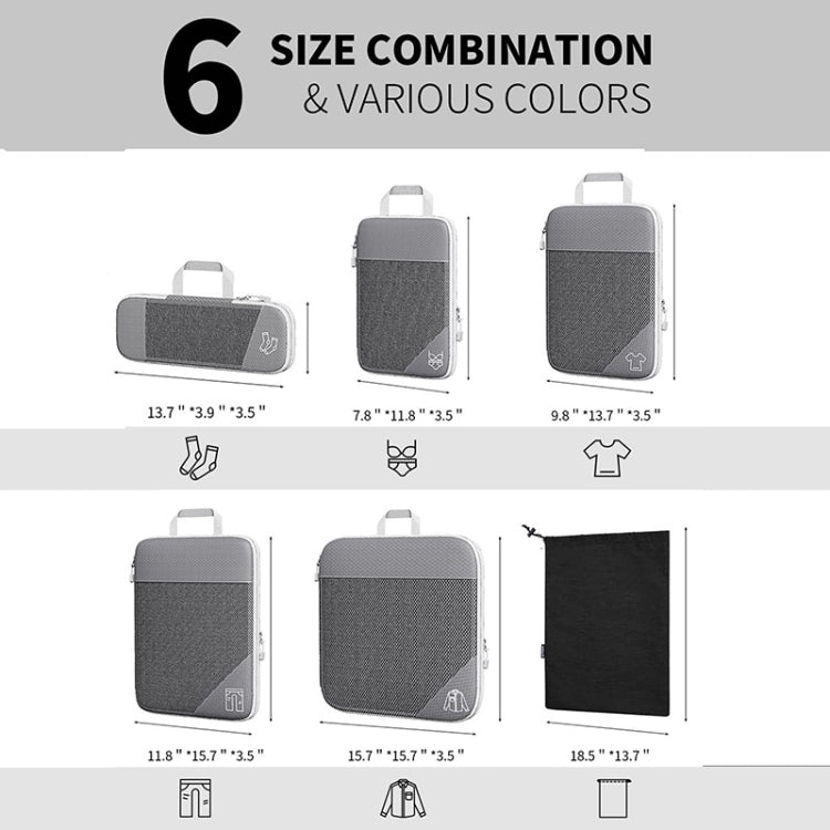 6 Piece Travel Packing Organizer Cubes Compression Pouches for Suitcases