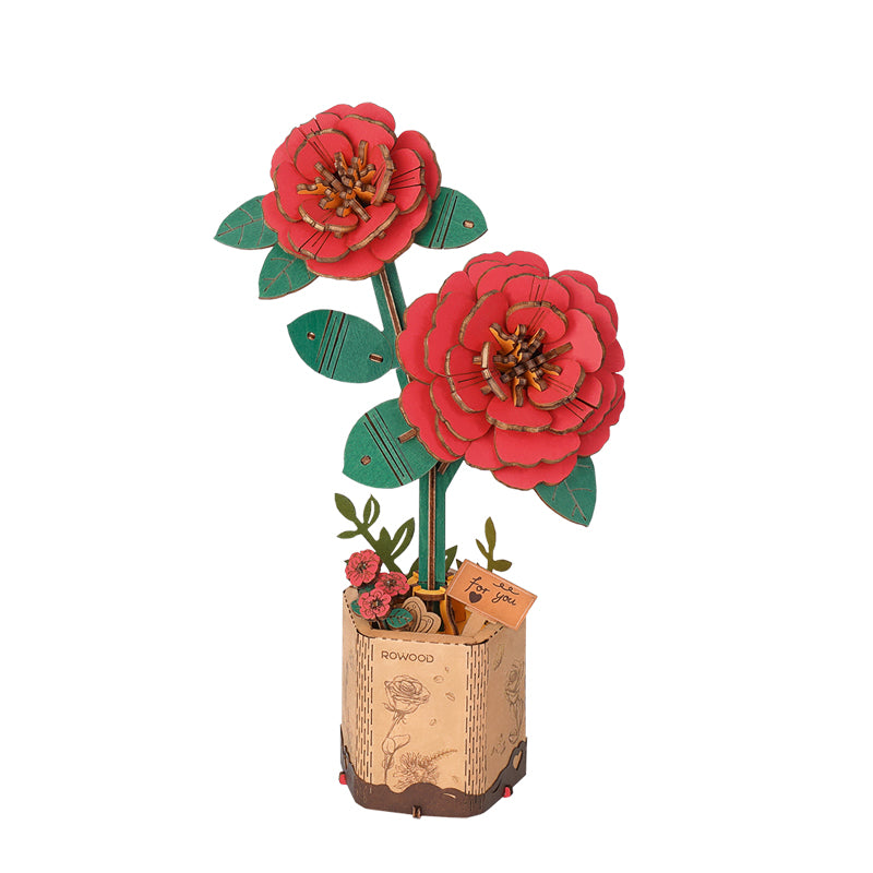 Robotime Red Camellias Flower Bouquet Series DIY 3D Wooden Puzzle