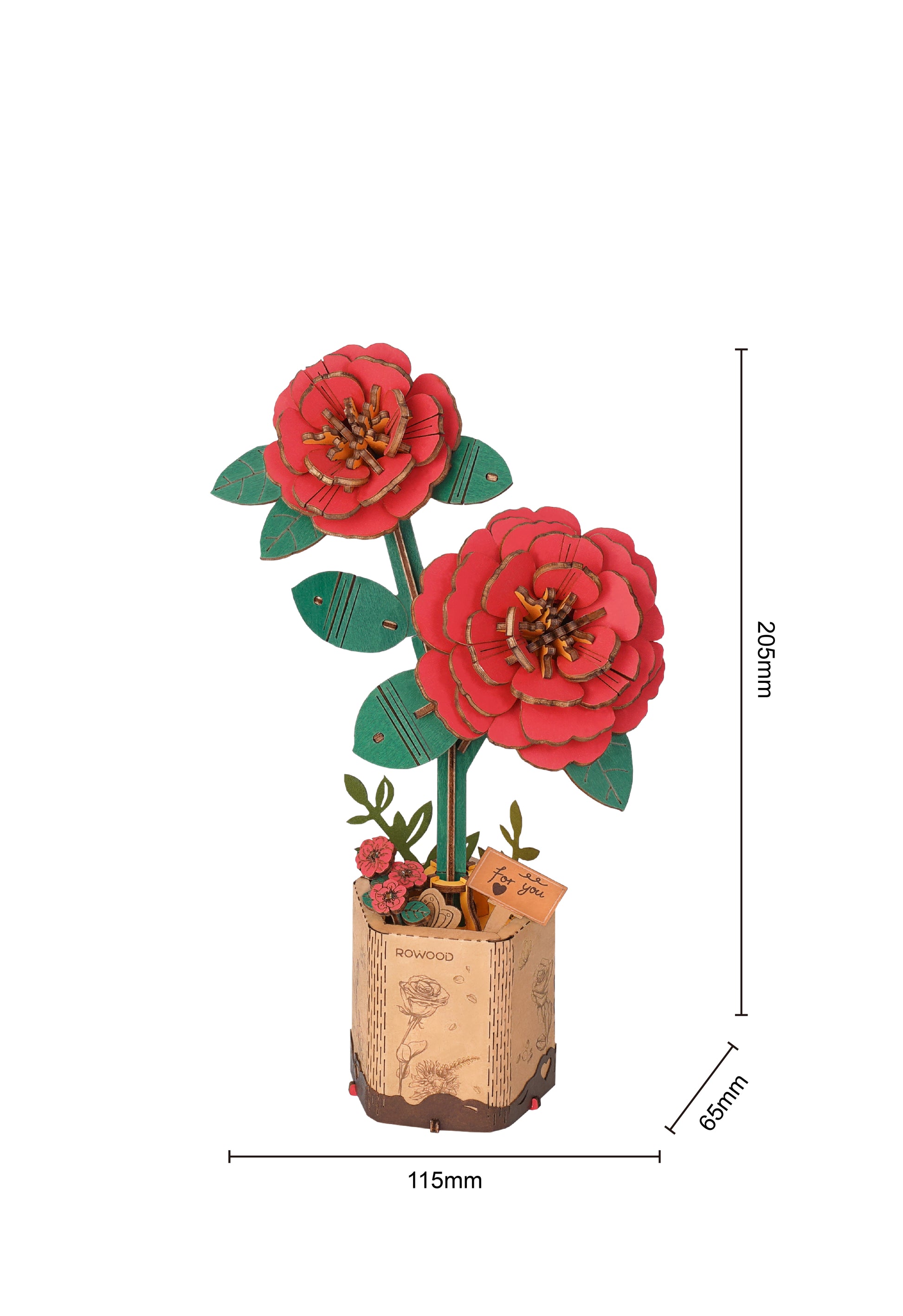 Robotime Red Camellias Flower Bouquet Series DIY 3D Wooden Puzzle