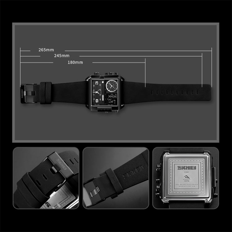 Skmei 1391 Mens Quartz Stainless Steel Military Sport Watch With Leather Strap Silver Black