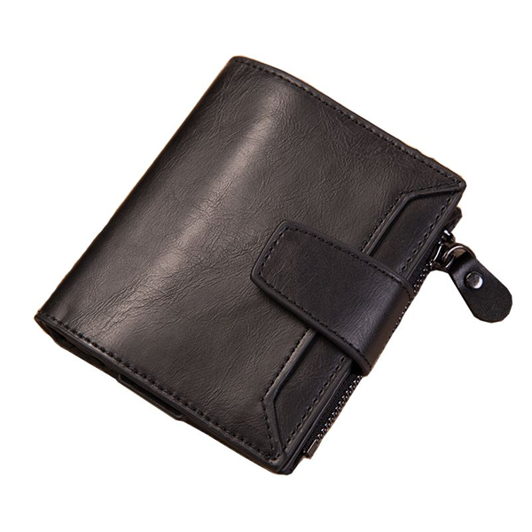 Bifold Multi-Card Leather Wallet with Pop-Up Card Holder and Coin Zip Closure